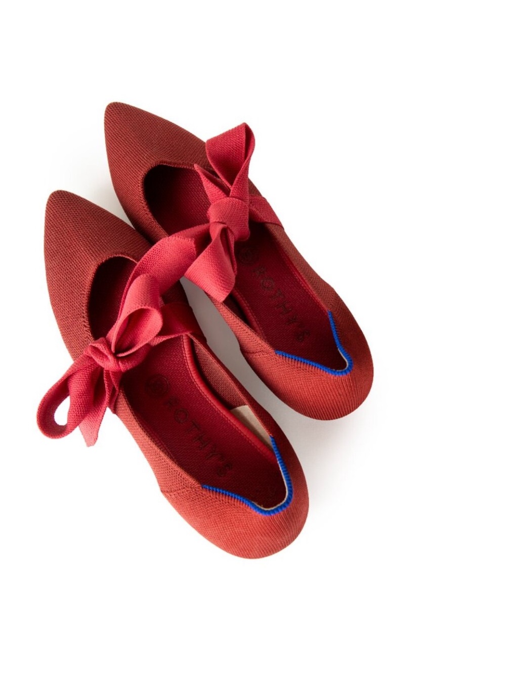 Rothy's Red Pointed-Toe Ballet Flats with Bow